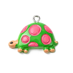 Tortoise Непрозрачные подвески смолы, с железной платиной петлей, черепаха, 20.5x25.5x5.5 мм, отверстие : 1.8 мм