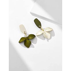 Цвет Оливы Серьги-гвоздики из сплава с цветочным узором, золотые, оливковый, 45x33 мм