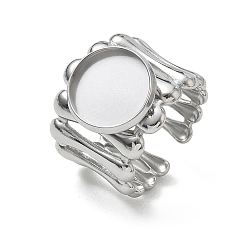 Stainless Steel Color 304 Stainless Steel Cuff Ring Components, Round Bezel Pad Ring Setting, Stainless Steel Color, 18mm,18mm, Tray Size: 12mm
