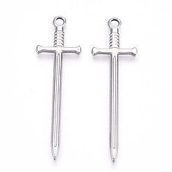 Нержавеющая Сталь Цвет Не тускнеющие 304 подвески из нержавеющей стали, очарование меча, цвет нержавеющей стали, 45x13.5x2 мм, отверстие : 2.5 мм.