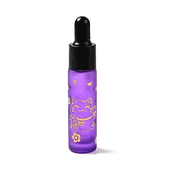 Medium Purple Rubber Dropper Bottles, Refillable Glass Bottle, for Essential Oils Aromatherapy, with Fortune Cat Pattern & Chinese Character, Medium Purple, 2x9.45cm, Hole: 9.5mm, Capacity: 10ml(0.34fl. oz)