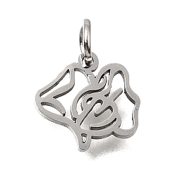 April Sweet Pea 304 Stainless Steel Charms, Twelve Month Birth Flower Charms, Stainless Steel Color, April Sweet Pea, 10.5x11x1mm, Hole: 3.5mm