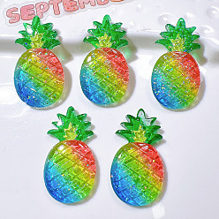 Ананас Прозрачные смолы кабошоны, имитация фруктов, с блестка, ананас, 37x20 мм