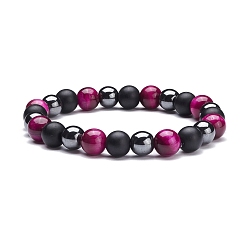 Темно-Фиолетовый Браслеты из круглых каменных бусин, женский браслет из натурального тигрового глаза и синтетического черного камня и гематитовых бусин, темно-фиолетовый, внутренний диаметр: 2-1/8 дюйм (5.5 см)