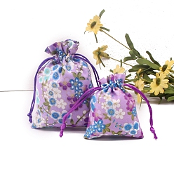 Лиловый Пакеты из хлопка и льна, шнурок сумки, прямоугольные, сирень, 10x8 см