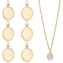 Real 14K Gold Plated 6Pcs 304 Stainless Steel Pendant Cabochon Settings, with Jump Rings, Oval, Real 14K Gold Plated, Tray: 10x8mm, 14x10x2mm, Jump Ring: 3.8x0.5mm, 2.8mm inner diameter