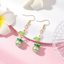 Темный Морско-зеленый 304 серьги-подвески в форме томата из нержавеющей стали, со стеклом, золотые304 серьги-подвески из нержавеющей стали в форме томата, со стеклом, золотые, темно-зеленый, 53x10~11 мм