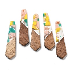 Желтый Подвески из смолы и ореха, трапециевидные, желтые, 48.5x12x2.5 мм, отверстие : 2 мм