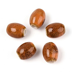 Шоколадный Ручной фарфоровые керамические шарики, баррель, фантазии античного стекла фарфора, цвет шоколада, 9~10x7~8 мм, отверстие : 2~2.5 мм