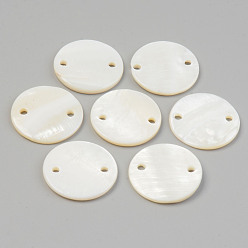 Seashell Color Natural Freshwater Shell Links/Connectors, Undyed, Flat Round, Seashell Color, 25x2.5mm, Hole: 2mm