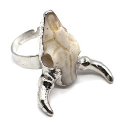 Белый Регулируемые манжеты из латуни и смолы, бык голова, платина, белые, внутренний диаметр: 20 мм