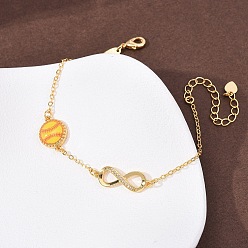 Volleyball Спортивные браслеты с латунными микрокристаллами кубических цирконий в форме бесконечности, браслеты-цепочки для женщин, с эмалью, волейбол, 6-3/4 дюйм (17 см)