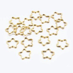 Golden Brass Links, Flower, Golden, about 9~10mm in diameter, 1mm thick