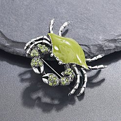Краб Сплав горный хрусталь брошь, изысканные эмалевые значки на лацкан для мужчин и женщин, краб, 37.5x41 мм