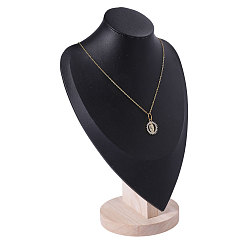 Черный Деревянные подставки для ожерелий в форме бюста, с ковриком из искусственной кожи, чёрные, 19x12.3x29 см