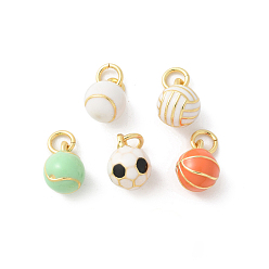 Mixed Shapes Brass Enamel Pendants, Balls, Rack Plating, Cadmium Free & Lead Free, Long-Lasting Plated, Real 18K Gold Plated, Round, with Jump Ring, Mixed Shapes, 10x6.5~7mm, Hole: 3.4mm