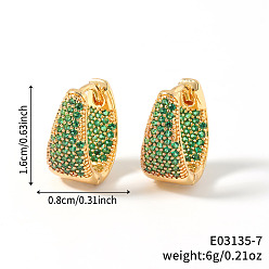 Зеленый U-образные серьги-кольца из латуни с кубическим цирконием, золотые, зелёные, 16x8 мм