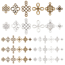 Антично-бронзовый и Антично-серебристый 96шт 12 стили подвески из сплава в тибетском стиле, для изготовления ювелирных изделий, китайский узел смешанной формы, античная бронза и старинное серебро, 10~31x10~23x1 `3 мм, отверстие : 1.5~6 мм, 8 шт / стиль