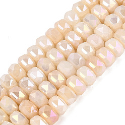 PapayaWhip Electroplate Crackle Imitation Jade Glass Beads Strands, Rondelle, Dyed, AB Color Plated, Faceted, PapayaWhip, 8x5mm, Hole: 1~1.2mm, about 33~35pcs/strand, 6.69~7.28 inch(17~18.5cm)