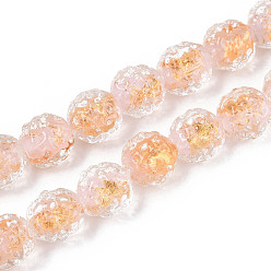 Розовый Бусины лэмпворк , сусального золота стеклянные бусины, баррель, туманная роза, 10~11x9~10 мм, отверстие : 1.5 мм, около 50 шт / нитка, 19.69'' (50 см)