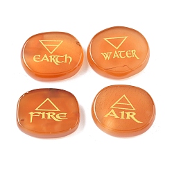 Красный Агат 4шт 4 стили натуральный сердолик дисплей украшения, фигурка для украшения дома, энергетический камень рейки для исцеления, овал с символами воздуха, пожар, вода и поисковые элементы, 25x20x7~7.5 мм, 1 шт / стиль