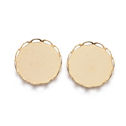 Золотой 304 Настройки нержавеющей стали кабошон, кружева края ободок чашки, плоско-круглые, золотые, лоток : 16 мм, 17x3 мм