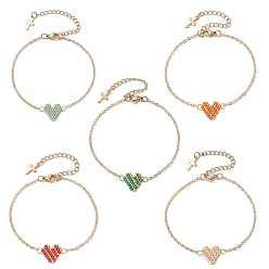 (52) Непрозрачная лаванда Стеклянные бусины браслеты в форме сердца, браслеты-цепочки из латуни для женщин, золотые, разноцветные, 7-1/4 дюйм (18.4 см)