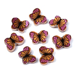 Orange Printed Natural Freshwater Shell Beads, Butterfly, Orange, 8~9x11~12x2.5~3mm, Hole: 0.8~0.9mm