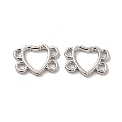 Platinum Alloy Multi-Strand Links, Long-Lasting Plated, Cadmium Free & Lead Free, Heart, Platinum, 10x13.5x2mm, Hole: 1.2mm & 1.8mm