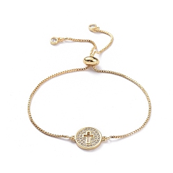 Золотой Регулируемые латунные браслеты-слайдеры из циркония, Боло браслеты, с картонной коробкой, плоские круглые и кросс, золотые, 9-1/2 дюйм (240 мм)