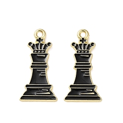 Черный Подвески из эмали и сплава, настольные игры для взрослых/шахматные брелоки, золотые, чёрные, 27x13x1.2 мм, отверстие : 1.6 мм