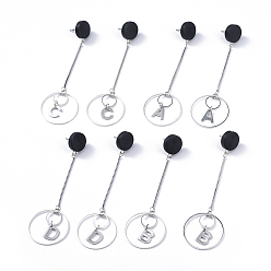 Letter Dangle Earrings, with Pear Wood, Brass Findings, 316 Surgical Stainless Steel Box Chains and 304 Stainless Steel Earring Findings, Mixed Letters, Random Mixed Letters, 102mm, Pin: 0.6mm