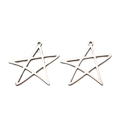 Stainless Steel Color 201 Stainless Steel Pendants, Star Charms, Laser Cut, Cut-Out, Stainless Steel Color, 24x27x1mm, Hole: 1.5mm