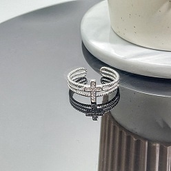Платина Латунные манжеты со стразами для женщин и мужчин, крестик, платина, внутренний диаметр: 15~20 мм