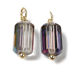 Темно-синий  Шифер Подвески из полупозолоченного стекла, с петлей из латуни, покрытой настоящим золотом 18k, подвеска в виде граненой колонны, темный сланец синий, 14.5x5 мм, отверстие : 1.6 мм