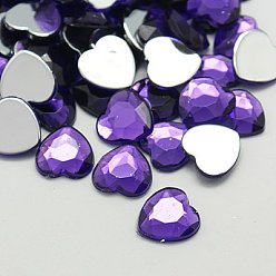 Сине-фиолетовый Акриловые стразы - кабошоны , плоская спина и гранеными, сердце, синий фиолетовый, 20x20x4 мм