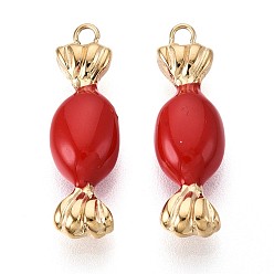 Малиновый 304 подвески из нержавеющей стали, с эмалью, конфетное очарование, реальный 14 k позолоченный, малиновый, 25x8x5.5~6 мм, отверстие : 1.6~1.8 мм