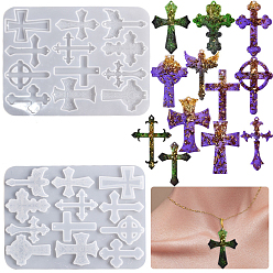 White Pendant Silicone Molds, Resin Casting Molds, For UV Resin, Epoxy Resin Craft Making, Cross, White, 233x174x6mm, Inner Diameter: 68~71x43~55mm