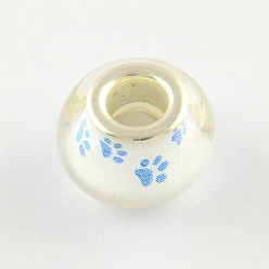 Светло-Голубой Отпечатки собачьих лап с большими отверстиями узор из смолы европейские бусины, с серебряного цвета латуни двойные сердечники, рондель, Небесно-голубой, 14x9~10 мм, отверстие : 5 мм