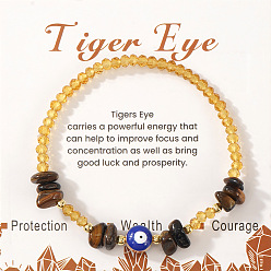 Тигровый глаз Браслеты из натурального тигрового глаза и стеклянных бусин, украшения от сглаза для женщин, с открытки, внутренний диаметр: 6-7/8 дюйм (17.5 см)