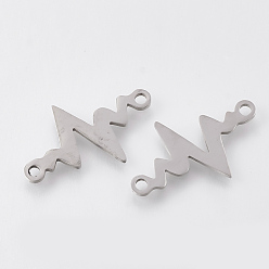 Stainless Steel Color Tarnish Resistant 201 Stainless Steel Links connectors, Laser Cut Links, Heartbeat, Stainless Steel Color, 14x23x1mm, Hole: 1.5mm