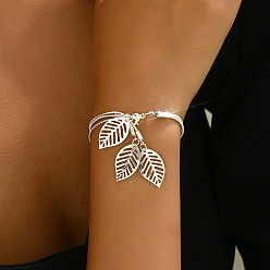 Платина Браслеты из сплава в виде змеиной цепи, многорядные, браслеты с подвесками для женщин, лист, платина, 8.07 дюйм (20.5 см)