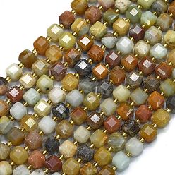 Flower Amazonite Натуральный цветок амазонитовые бусины пряди, с бисером, граненый стол, вырезанный куб, 8~9.3x8~9.3x8~9.3 мм, отверстие : 0.6 мм, около 38 шт / нитка, 15.35'' (39 см)