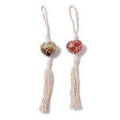 Watermelon Stone Glass Synthetic Watermelon Stone Glass Pendant Decorations, with Acrylic Pearl Beads, Heart, 31~32cm