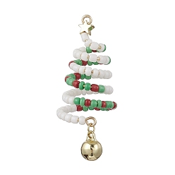 Белый Большие подвески на елку из стеклянного бисера, с латунным колокольчиком и 304 кольцами из нержавеющей стали, белые, 52x24 мм, отверстие: 1.60 мм