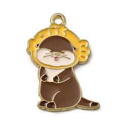 Кокосово-Коричневый Золотили эмали сплава подвески, выдра с рыбными талисманами, кокосового коричневый, 27.5x21x1.5 мм, отверстие : 1.8 мм