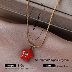 Estrella Collares con colgante de acero inoxidable esmaltado estilo vintage para mujer, dorado, rojo, estrella, 304 pulgada (15.75 cm)