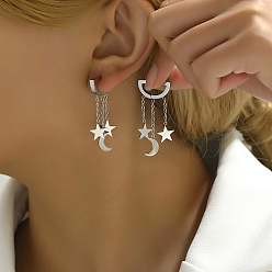 Серебро 201 серьги-кольца из нержавеющей стали с кисточками в виде луны, серебряные, 40x20 мм