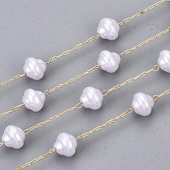 Creamy White Handmade ABS Plastic Imitation Pearl Beads Chains, for Necklaces Bracelets Making, with Brass Paperclip Chains, Long-Lasting Plated, Soldered, Light Gold, Creamy White, Links: 3x1x0.4mm, Beads: 3/8x1/4 inch(8x7mm,Links: 3x1x0.4mm, Beads: 8x7mm