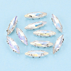 Хрусталь AB Пришить бусины монте из стразов, с настройками латуни, аксессуары для одежды, лошадиный глаз , хрусталь AB, 14.2x4x4 мм, отверстие : 0.9 мм, около 2000 шт / упаковка